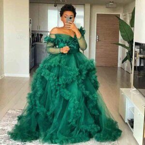 Forest Style Emerald Green Beading Tulle Dress